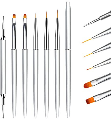 6 Pinceles para Uñas Fino Decoracion de Gel Nail Art con Tapa y Dotting Tools, LEA-SHALL Pincel Semipermanente Línea/Plano/Redondo Profesional Acrilicas Kit Manicura Francesa Set Pintura