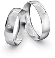 JC Trauringe Weißgold 333 Paarpreis Eheringe Gold | Verlobungsringe Gold breit 5,0 mm I Partnerringe mit Gravur in edler Schatulle I 2 Hochzeitsringe Herrenring & Damenring mit Stein (Profil 04)