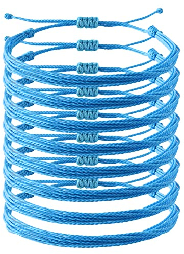 8 Pcs Handmade Braided Bracelet,Boho Surfer Bracelet Anklet, Adjustable Beaded Anklets, Anklet Summer String Rope Ankle, Bracelets Waterproof Surfer Beach Bracelet Jewelry for Women Men, Light Blue