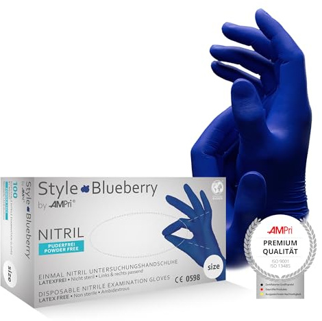 AMPRI Nitrilhandschuhe, dunkelblau, 100 Stück/Box, Größe S, puderfrei, Style blueberry by Med-Comfort: Nitril Einmalhandschuhe, Einweghandschuhe in den Größen XS, S, M, L, XL