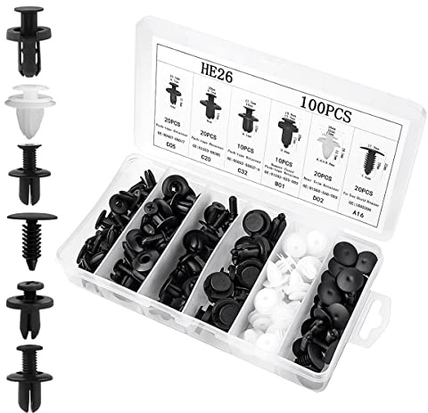 CGEAMDY 100 Stücke Auto Befestigung Clips, Universal 6 Arten Türverkleidung Plastikklips Set, Stoßstangen Zierleisten Befestigungclips Klammern, Spreiznieten Karosserie Clips, Auto Befestigungssatz