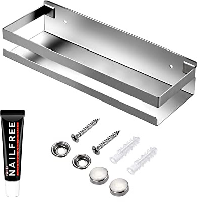 YANYYGu Rostfreie Metall-Aufbewahrungsschweberegale Wandmontierte Rechteckige Regale für Badezimmer, Küchen und Waschküchen (30cm Silber)