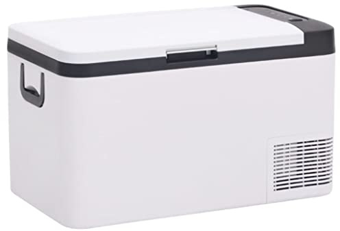vidaXL Kühlbox mit Tragegriff, Elektrische Kühlschrank mit Kompressor, Gefrierbox Thermobox für Auto Camping, Schwarz Weiß, 25 Liter, PP PE