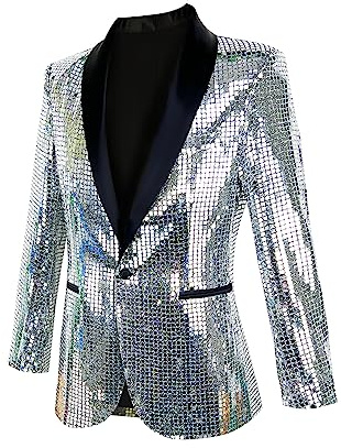 Nawgut Sequin Blazer Metallic Suit Disco Prom Shiny Jacket Wedding Party Banquet Fashion Tuxedo for Mens Adult-Large