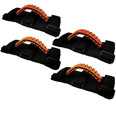 OMDHATU Car Inner Trim Door Pull Handle Cover Car Roll Bar Grab Handle for Jeep for Wrangler JK JKU JL YJ TJ CJ for Sports Universal Canvas Handle Interior Handles (Color : Orange 4 Pcs)