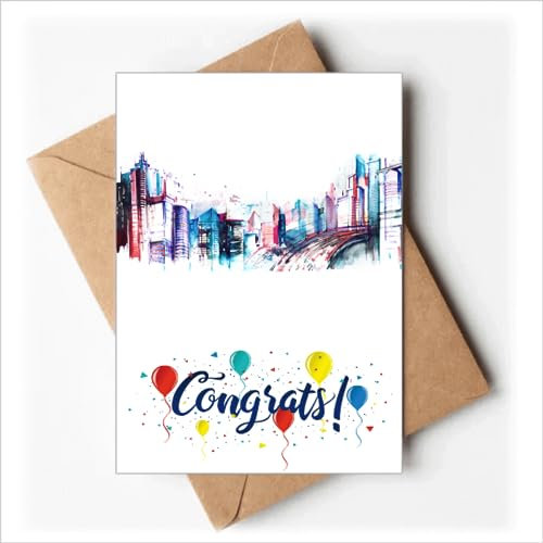 Moderne Gebäude Wolkenkratzer Aquarell Hochzeit Karten Glückwunsch Gruß Umschläge