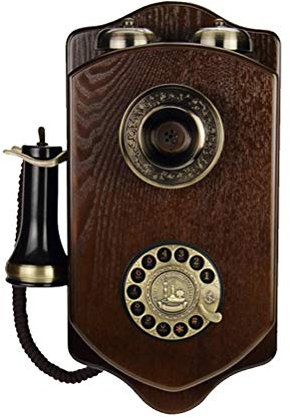FUYAO Vintage Wood Corded Telephone - Retro Rotary Dial Landline Phone, Antique Style for Home Parlour - Old Wall Mounted Telephone in Vintage Design