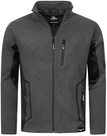 Rock Creek Herren Fleece Jacke Outdoor Wanderjacke Pullover Full Zip Hoodie Herrenjacke Fleecejacke Winterjacke Strickjacke Strickfleecejacke H-367 Dunkelgrau 5XL