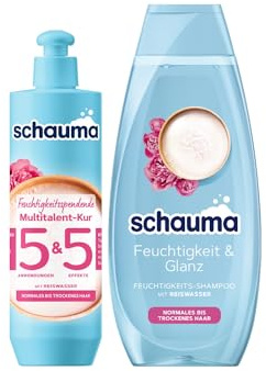 Schauma 5&5 Feuchtigkeitsspendende Multitalent-Kur (300 ml) Haarmaske Haarkur Hitzeschutz & Anti-Frizz & Schwarzkopf Feuchtigkeits-Shampoo Feuchtigkeit & Glanz (400 ml) Reiswasser