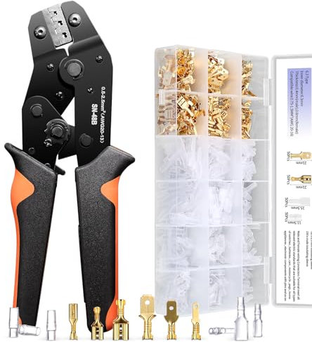 PotentForce Crimping Tool Set - 600pcs Crimp Connectors for 0.5-2.5mm²/AWG 22-16 Wire, Suitable for 2.8mm, 4.8mm, 6.3mm Spade Connectors
