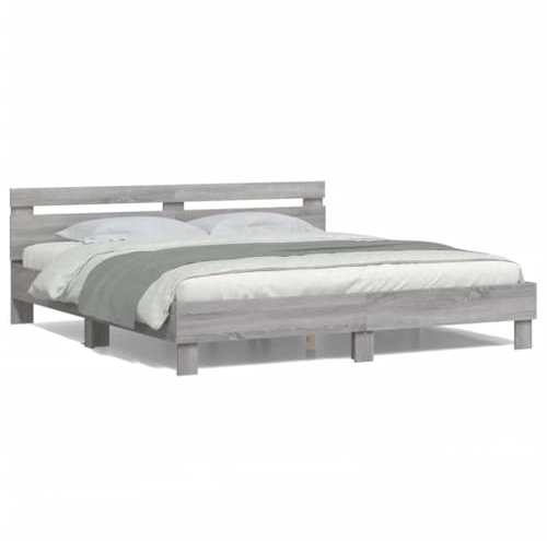 ZEYUAN Bettgestell mit Kopfteil und LED-Beleuchtung Grau Sonoma, Bett, Bed Frame, Familienbett, Bettrahmen, Bett Gestell, Bett Rahmengestell, Schlafzimmer Bett - 3207530