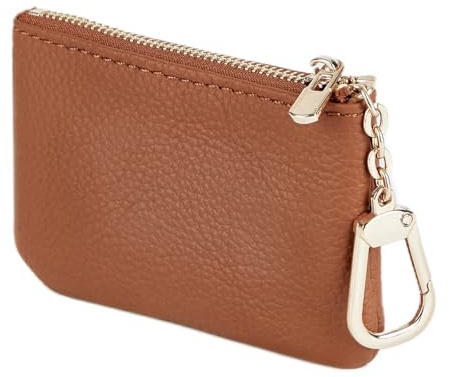 LARENNT Full Grain Leather Coin Purse with Key Chain - Small Change Purse Keychain Card Holder Keychain Pouch Small Keychain Wallet for Women and Men (Brown)