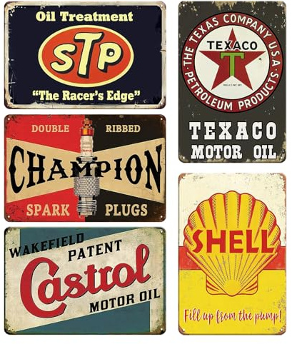 5 Targhe Decorative Retrò in Latta per Garage, Targhe in Latta Retrò da 20 x 30 cm, Decorazione Retrò, Decorazione Vintage, Targa Retrò in Latta, Poster per Auto, Targhe Metalliche per Negozio di Olio