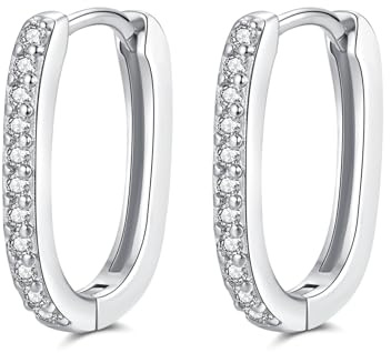 Cangall Creolen Silber 925 Klein, 925 Sterling Silber Oval Ohrringe Creolen mit Cubic Zirkonia, Geometrische Damen Kreolen, Kleine Knorpel Schlafen Dreieck Ovale Ohrringe Kreolen für Frauen Mädchen