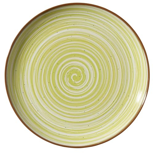 METRO Professional plato llano de Cerámica de Gres Madleen, 31 cm, Verde, Borde Oscuro, Diseño Rústico