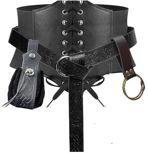 XINCHI Halloween Korsett Gürteltasche Geldbörse Mittelalter Renaissance Kostüm Handyhalter Damen Retro Schnürkorsett Hüfttasche PU Leder Ring Gürtel Schwarz Korsett Elastischen Breit Schnürgürtel