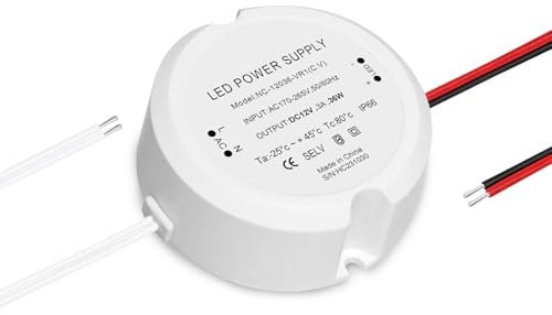 HNCY LED Trafo 12V 36W, Mini Rund Netzteil 12V 3A, LED Trafo 230V auf 12V, Transformator AC zu DC Schalt Niedervolttrafo, IP66 Mini Ultra Dünner LED Driver Konstantspannungs für Verschiedene Lampen