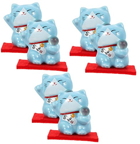 PRETYZOOM Winkekatze 6 Stk Glückliche Katzenverzierung Keramik Katzenfigur Blaue Katzenfigur Geldkatzen-statue Dekorationen Für Pastelle Mini Tortendeko Einschulung Keramik-kunsthandwerk-ornament Blue