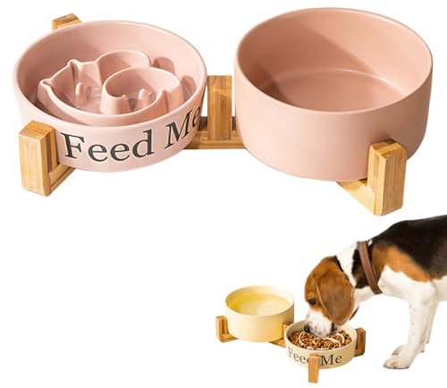Pasdrucn Hundenapf Keramik Napf Hund, Katzennapf Keramik, 2-in-1 Wassernapf Hund & Anti Schling Napf Hund/Katze, Hundenapf Erhöhter Futternapf Für Hunde, Näpfe, Tränken & Zubehör Für Hunde (Rosa)