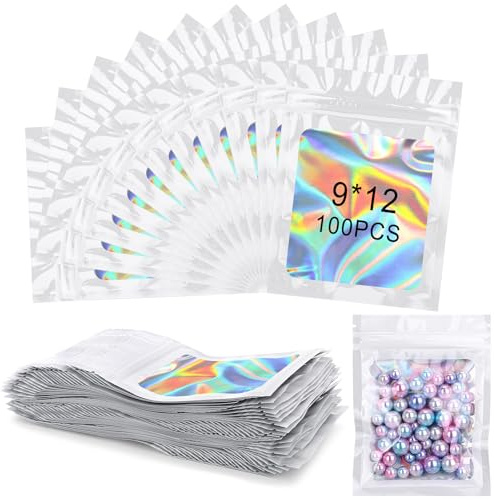 Zeawavsl Lot de 100 sachets en mylar avec fermeture éclair - En mylar refermables - Sacs polyvalents pour bonbons, biscuits, bijoux (blanc, 9 x 12)