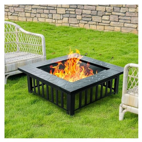 QAZMLP Forniture da Giardino Braciere da 32 Pollici, Tavolo Quadrato for braciere da Esterno con parascintille e attizzatoio, bracieri Multiuso 3 in 1 for Esterni Riscaldatore Esterno