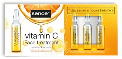 Sence Siero di vitamina C, fiale intense per la cura del viso, cura del giorno per uomo e donna con olio di moringa, vegano anti-invecchiamento (7 fiale x 2 ml)