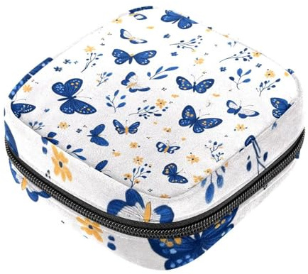 Borsa per assorbenti igienici, borse per il primo ciclo mestruale per ragazze e donne, motivo farfalla blu e fiore, sacchetto per coppette mestruali femminili