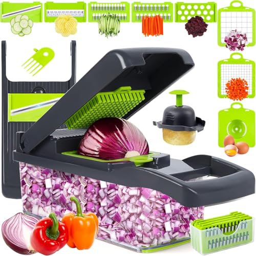 Werwing 12 in 1 Multifunctional Vegetable Chopper Slicer, Vegetable Cutter Onion Chopper, Food Dicer, Egg Separator, Hand Chopper with Container for Kitchen, Food Chopper for Salad, Cooking, Meal Prep