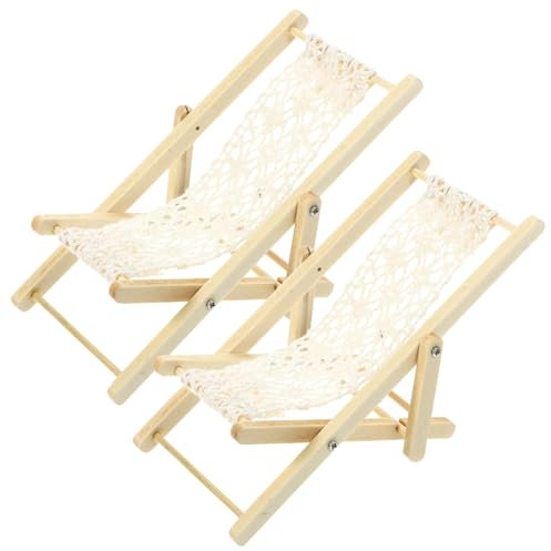 OFFIGAM 2 Stück Miniatur-freizeitstuhl Spielzeugboot Möbel Strand Liege Deck Stühle Zusammenklappbarer Miniatur-Lounge-Sessel Faltbarer Mini-Lounge-Sessel Beige Geflochtenes Seil