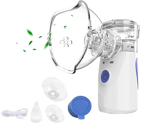 Nebulisateur Respiratoire pour Adultes & Enfants, Inhalateur Portable Silencieux Rechargeable USB, Nébuliseur avec 2 Masque & Embout Buccal, Machine Aérosol pour Maison, Usage Domestique, Voyage