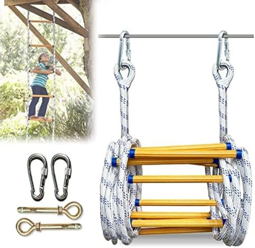 Fire Escape Ladder With Sturdy Carabiners, Emergency Escape Ladder With Strong Rungs, Portable Rope Ladder Fire Escape For Homes 3rd Floor(Size:26FT/8M)
