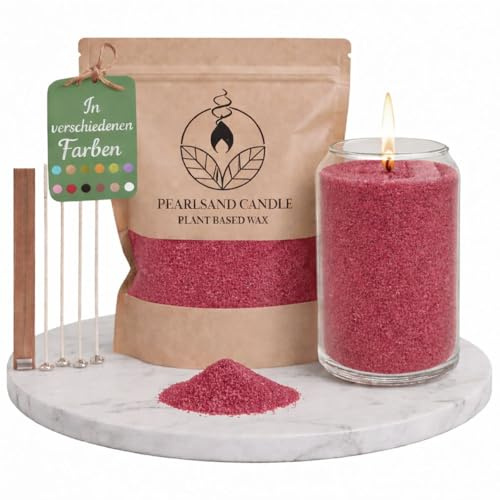 NaDeco Kerzensand mit Docht 400g, Kerzen selber Machen, Kerzenwachs & Kerzendocht, Farbwachs Wax Perlen Kerze Candle Sand, Pflanzliches Wachs Granulat, DIY Basteln Home Deko, Bordeaux