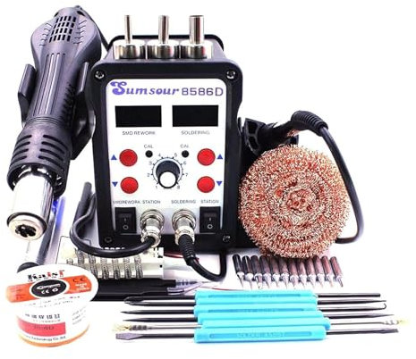 Stazione saldante, ESD. Stazione di saldatura 8586D Doppio display digitale Elettrico Solder Iron Hot Air Het SMD BGA. Riparazione della riparazione della dissaldatura del saldatore per rilavorazione,