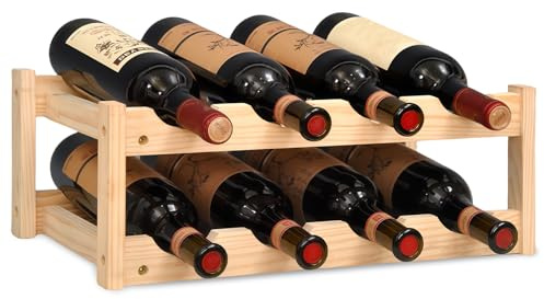 WANDGU Petite étagère à bouteilles Support de rangement : étagère à bouteilles à 2 étages, porte-bouteilles en bambou naturel, 2 étages-8 bouteilles de vin Étagère pour cuisine, comptoir, cave, bar