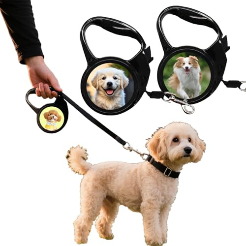 Personalisiertes Hundegeschirr Mit Foto - 2Er Set Individuelle Hundeleine & Katzenleine Retractable 3M, Selbstaufrollend Mit Eigenem Design