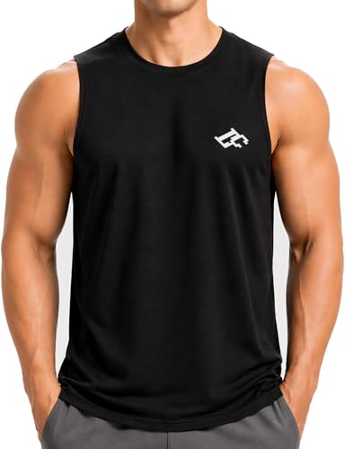 Men's Workout Tank Tops Quick Dry Gym Muscle Tees Fitness Running Vest Bodybuilding Sleeveless T Shirts 01 Black L