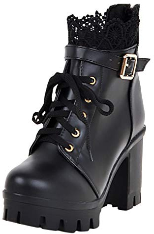 Generisch Stivali alti al ginocchio da donna in pizzo Donne Studenti Tacco Piattaforma Alta Scarpa Stivali Thick Up Caviglia Stivali da donna Stivali sopra il ginocchio plateau Stiletto, Dirndl Scarpe