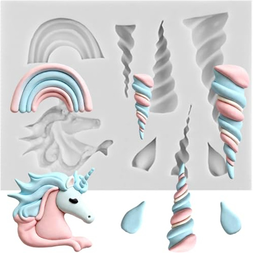 Sijiangmold Unicorn Silicone Moulds Unicorn Horn Ears Rainbow Fondant Mould for Cake Decoration Chocolate Cupcake Topper Candy Polymer Clay Gum Paste