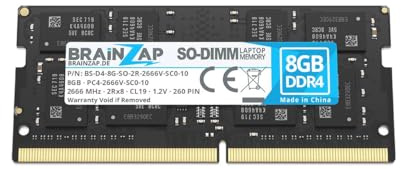 BRAINZAP 8GB DDR4 RAM SO-DIMM PC4-2666V-SC0-10 2Rx8 2666 MHz 1.2V CL19 Notebook Laptop Arbeitsspeicher Unbuffered Non-ECC