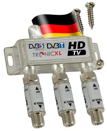 TronicXL Répartiteur satellite 3 voies 60 dB I Répartiteur d'antenne souple DVB-S2 DVB-T2 souple avec amplificateur d'antenne pour amplificateur de signal HDTV 3D 4K pour une bonne réception
