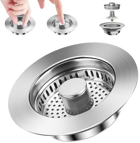 Bebochoi 3 en 1 Bouchon Evier Cuisine, Acier Inoxydable bonde evier Cuisine, Pop-up en Acier Inoxydable Filtre Evier Cuisine, Installation Facile pour Un Trou d'évier de 75-86mm