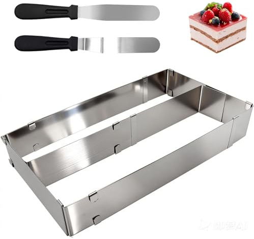 FORYNXHWIN - Molde rectangular ajustable para hornear - Molde de acero inoxidable extensible con separador y 2 espátulas, molde cuadrado para pasteles apto para lavavajillas para la preparación de
