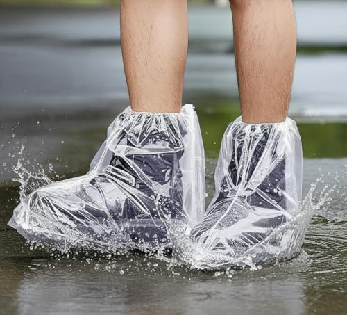 Foyods 10PCS Shoe Covers for Rain, 5 Pair Rain Shoe Covers Portable Waterproof Rain Cover for Shoes Outdoor Indoors Overshoes (Transparent)