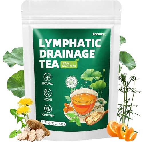 Jiaoming Natural Cleavers Lymphatic Drainage Tea for Lymph System Cleanse & Detox Support, 8-in-1 Herbal Blend Tea with Dandelion Leaves, Burdock & Astragalus Roots Herbal Teabags