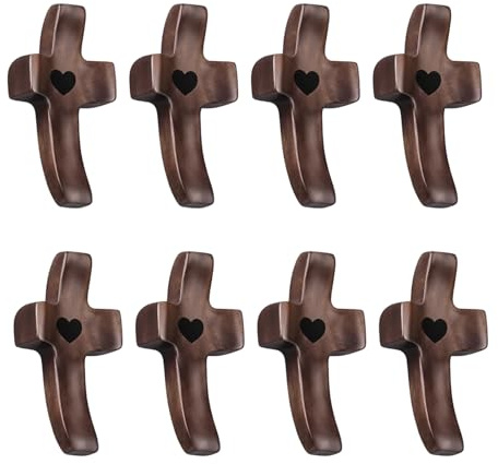 ZYLOUY 8 Stück 5x2.5cm Holzkreuz, Handschmeichler Kreuz mit Herzform, | Handgehaltenes Schutzkreuz Liebeskreuz, Tragbares Daumenkreuz Gebetskreuz, Christliche Deko für Taufe Andachtsgebete Ostern