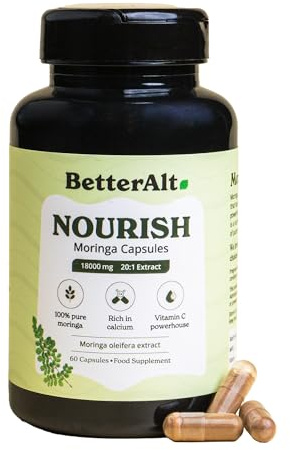 Better Alt Moringa Capsules 18,000mg Equivalent – 20:1 Moringa Oleifera Leaf Extract | Plant-Based Multivitamin Superfood | Supports Energy, Immunity & Skin Health | Vegan | 60 Capsules