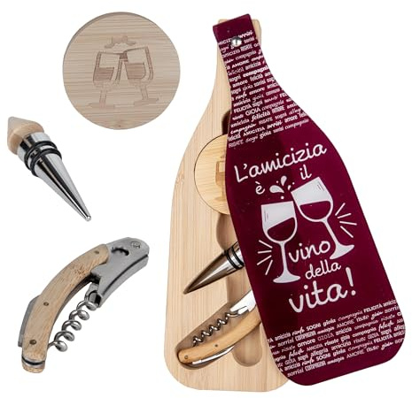 Doni Bomboniere Matrimonio 1 pz Set Tre Pezzi con Cavatappi Anniversario Tappo Salvagoccia E Stappabottiglie Magnetico Incisione Bicchieri Che Brindano Il Tutto Ãˆ Contenuto in Una Bottiglia Davanti