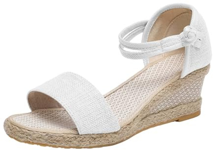 ZTFYKLIN Sandalias Cuña Mujer De Verano Para Con Tiras, Punta Abierta, Pez, Hebilla Lateral, Tacón Y Pendiente. (White, 41) Cuñas Zapatos Fascitis Plantar Cómodas Fucsia Zapato Dorado Tacon