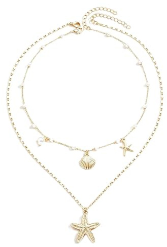 2 Piezas Collar de Conchas Collar de Perlas Collar Estrella de Mar, Collars Verano Playa, Collars Perla Concha, Collares Mujer Estrella de Mar, Collares de Playa para Mujer Vacaciones de Verano (A)