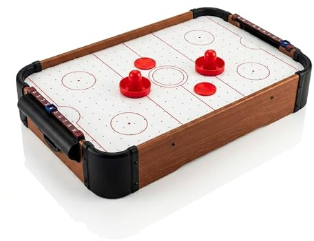 Mini Air Hockey Table Game, Wooden Portable Table with Pucks and Pushers Arcade Game For Kids & Adults – Family Game Night And Travel Play